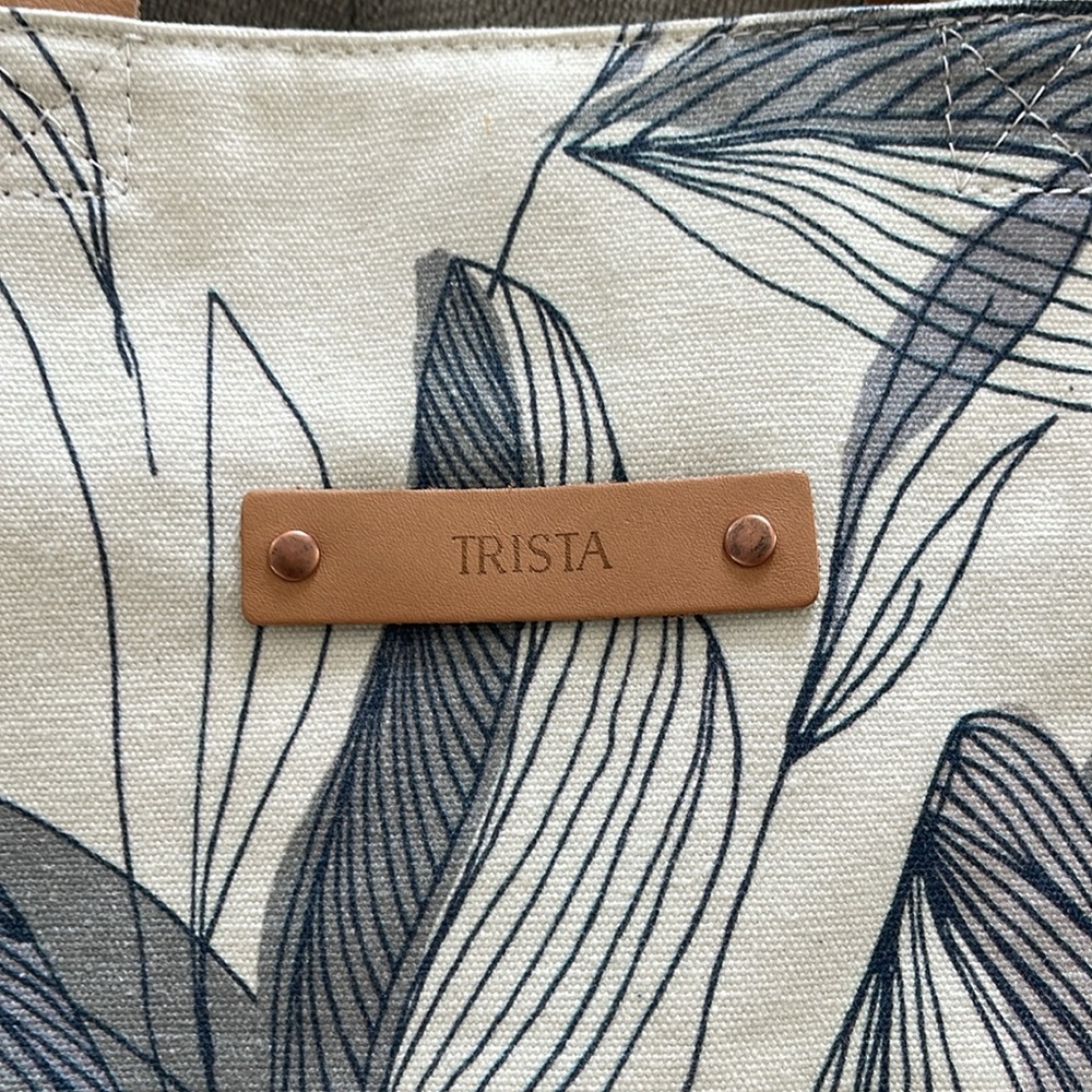 Minted Floral Canvas Tote Bag with Tan Straps, customized for “Trista” - Picture 2 of 7